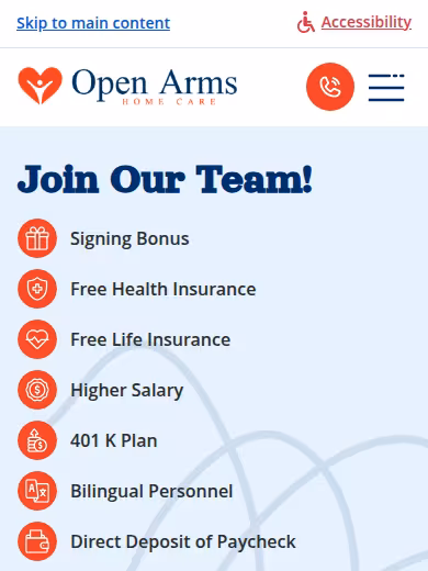 Open Arms Home Care website