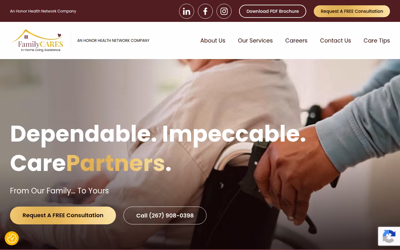 Family Cares In-Home Living Assistance website