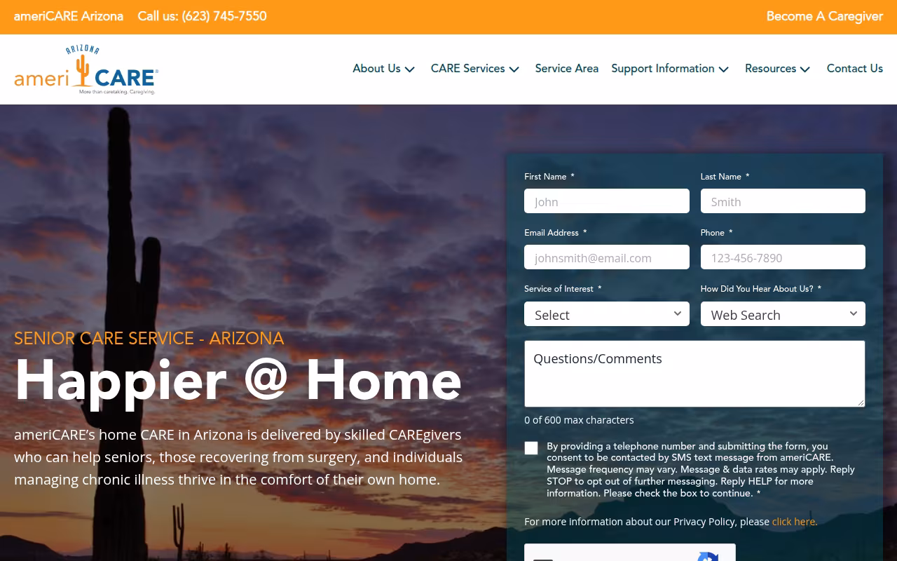 ameriCARE Arizona website