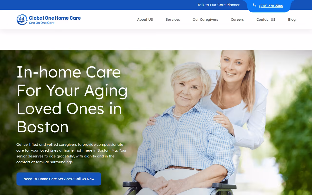 Global One Home Care Boston website