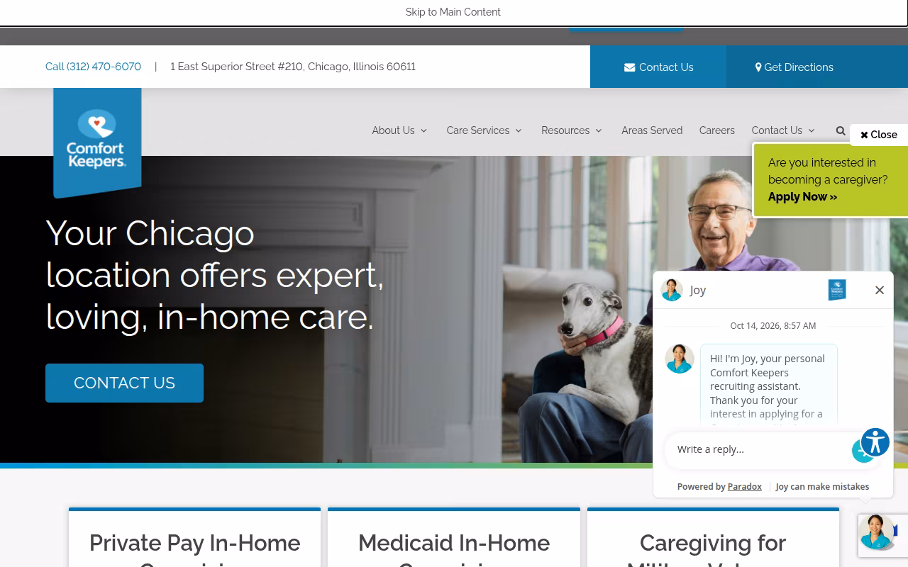 Comfort Keepers of Chicago, IL website