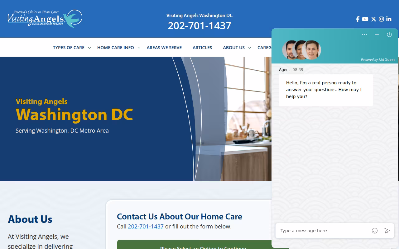 Visiting Angels Senior Home Care Washington DC website