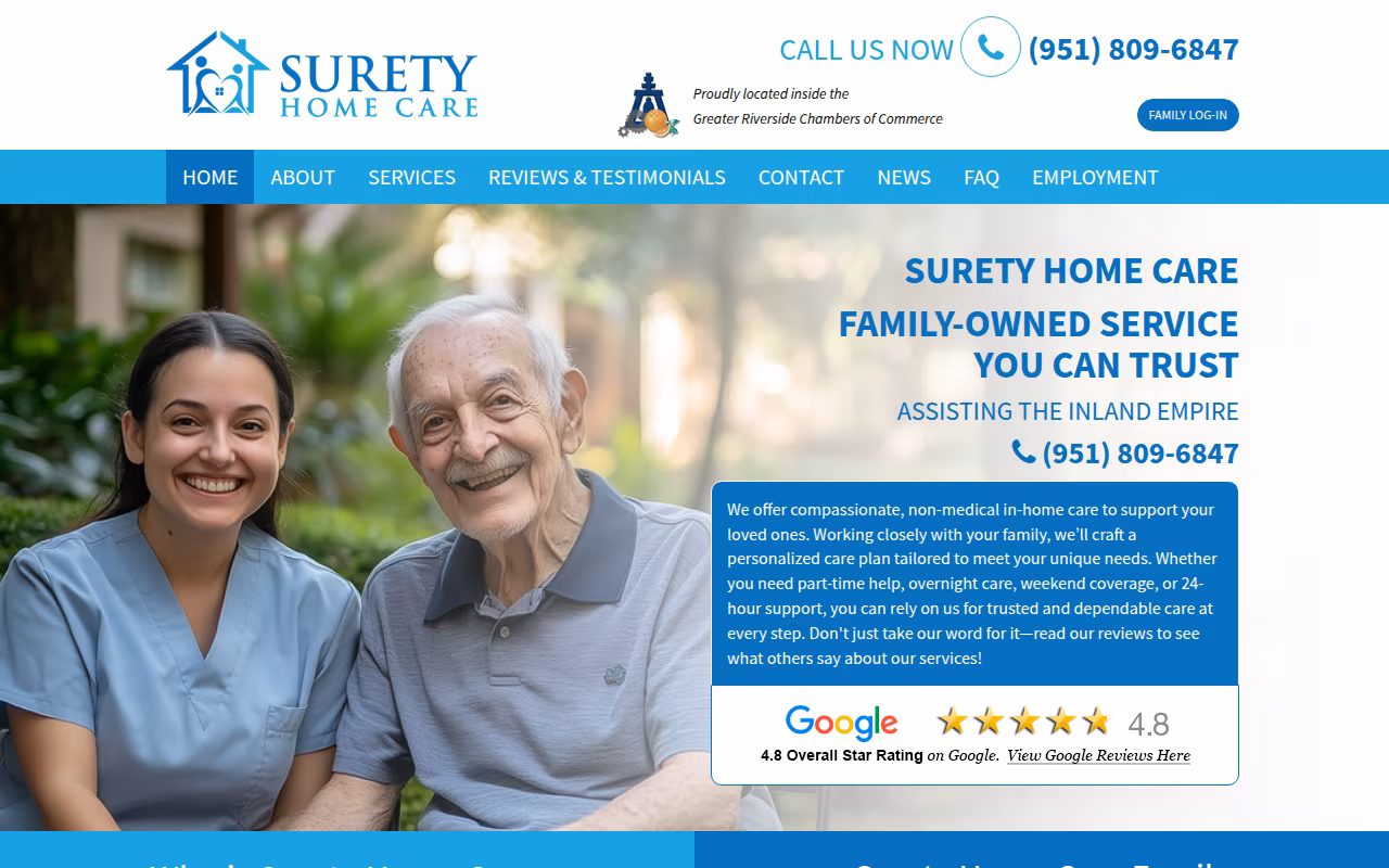 Surety Home Care website