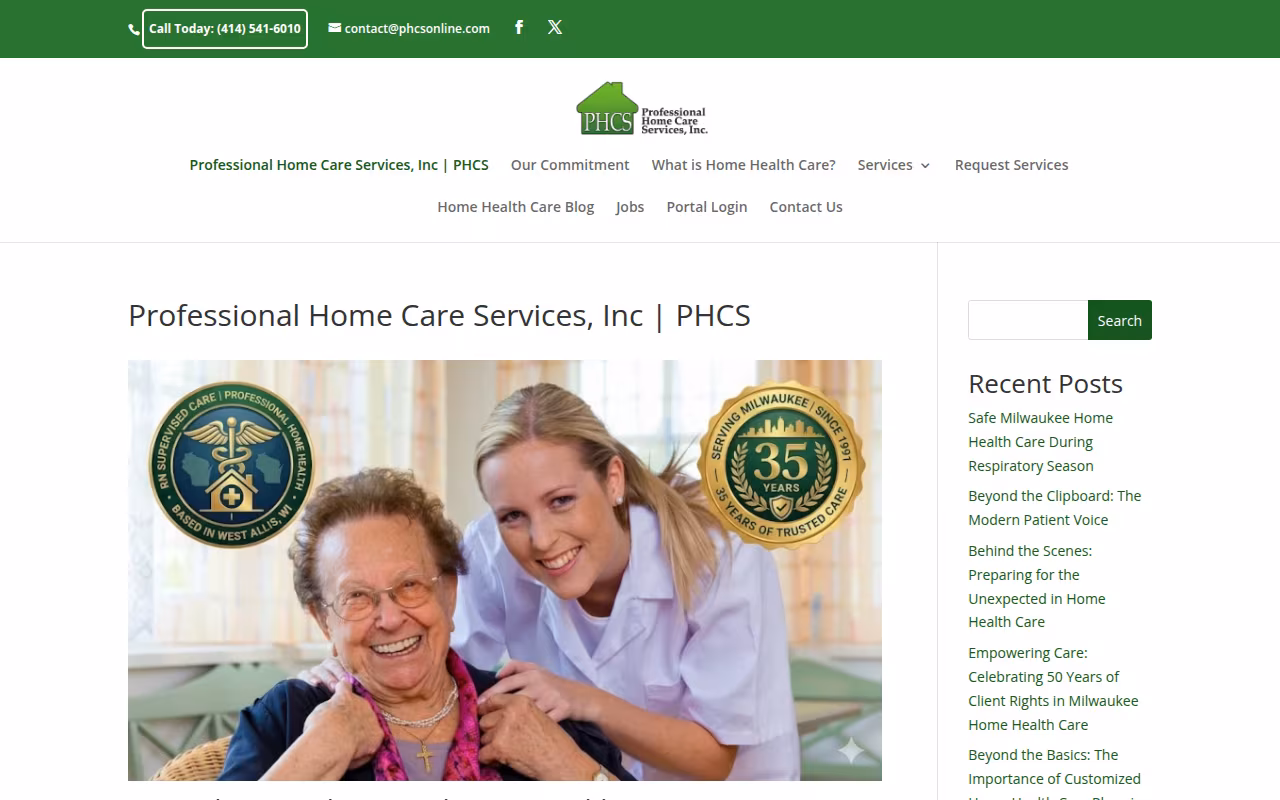 Professional Home Care Services website