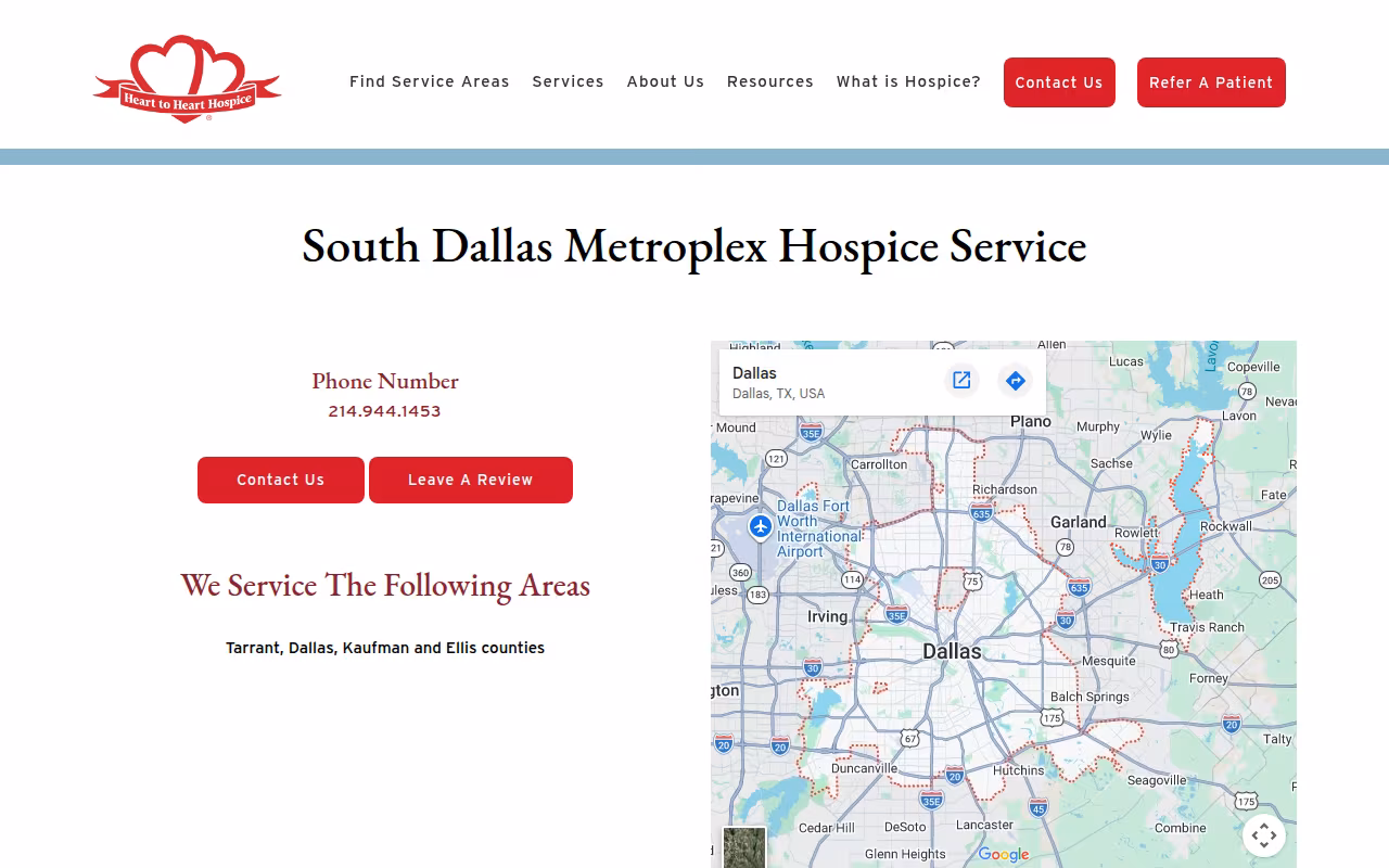 Heart to Heart Hospice website