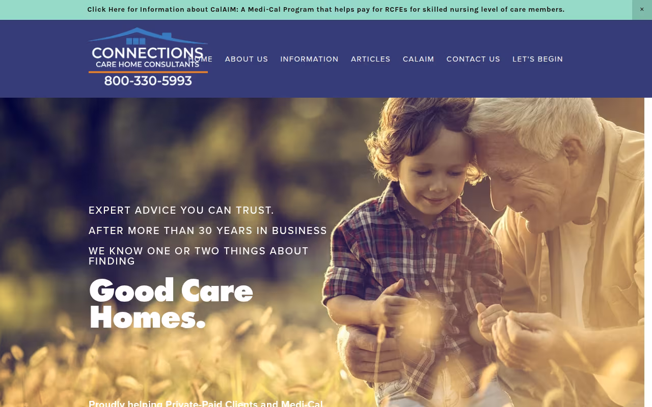 Connections Care Home Consultants website