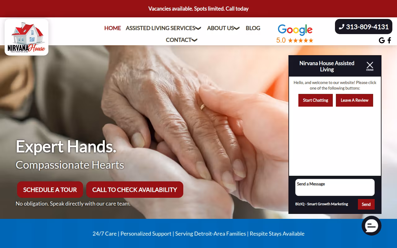 Nirvana House Assisted Living website