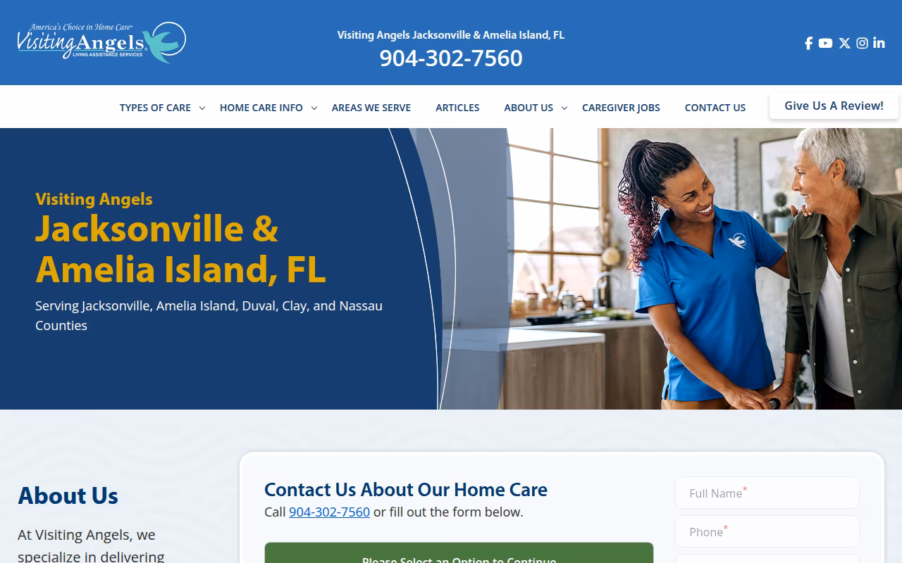 Visiting Angels Senior Home Care North Jacksonville website