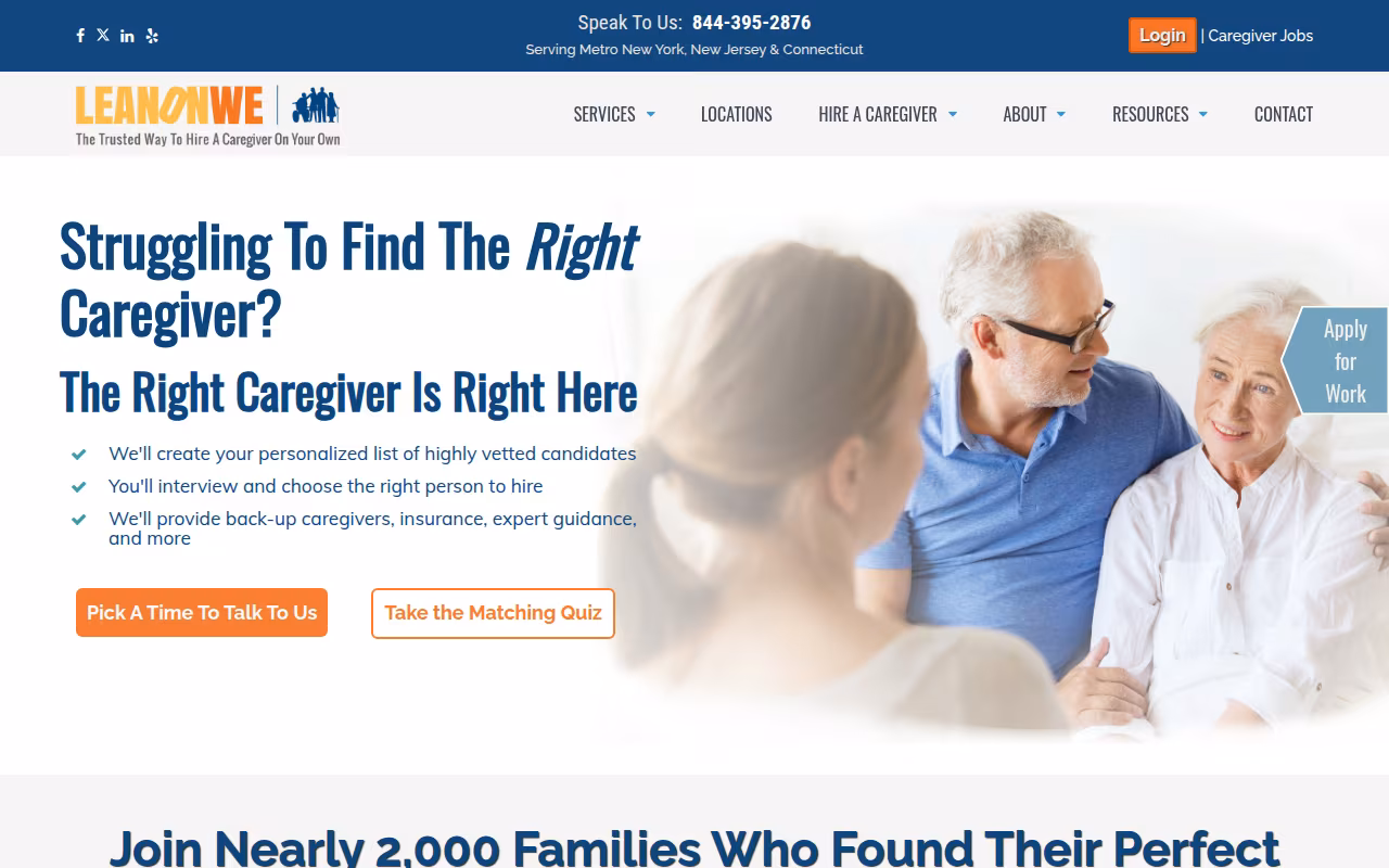 LeanOnWe Home Care website