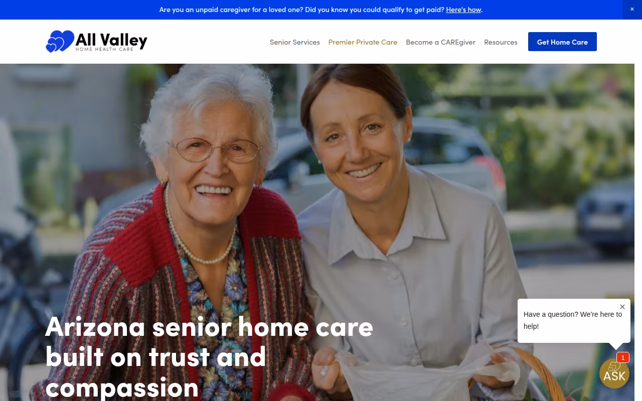All Valley Premier Private Care & Home Health Care website