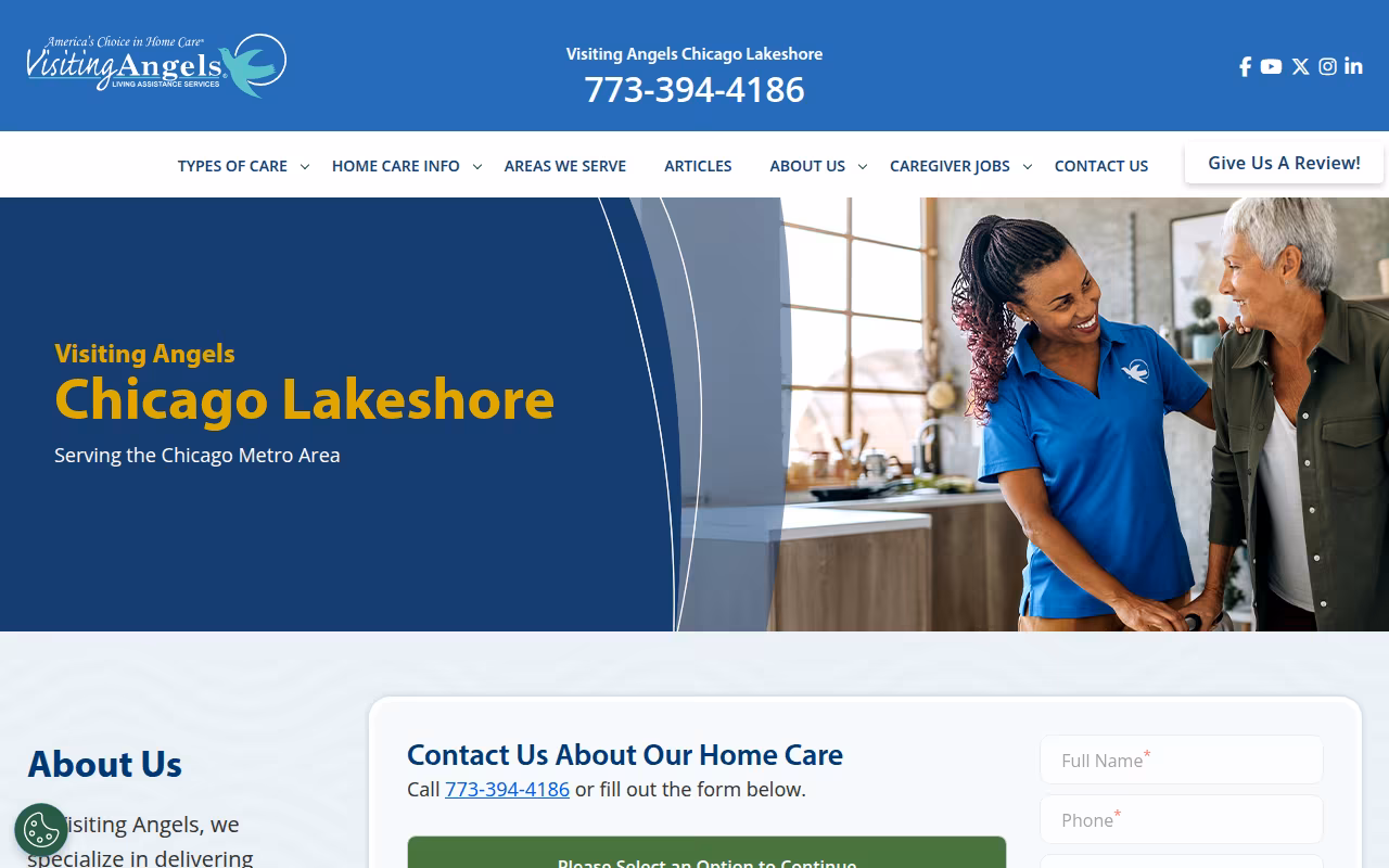 Visiting Angels Senior Home Care website